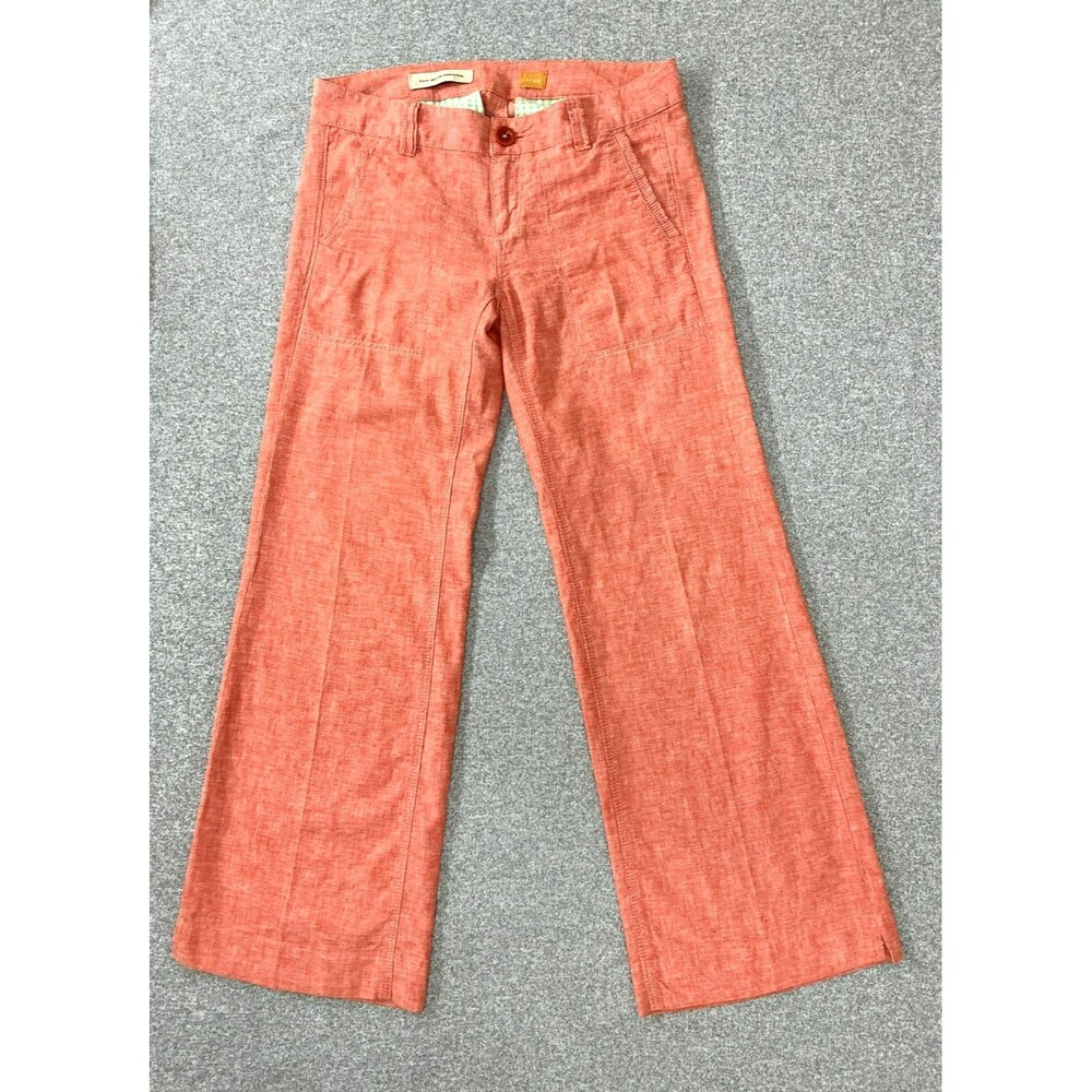 Pilcro Anthropologie Linen Blend Wide Flared Leg Pants Coral Pink Size 2